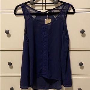 Lace detail Navy Blouse